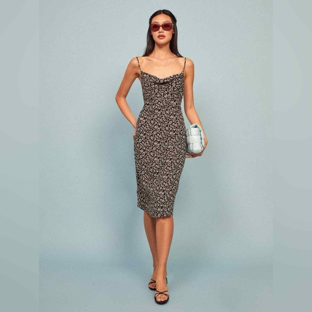 Reformation Black and White Floral Midi Dress